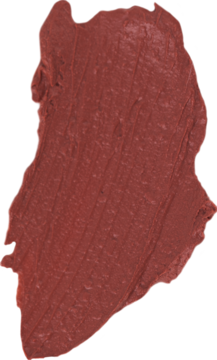 Matowa, czerwonobrązowa smuga szminki o gęstej, kremowej teksturze, z widocznymi pociągnięciami aplikatora.