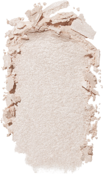 Jasny, perłowy, sypki rozświetlacz w proszku, leżący w nieregularnej kupce, ukazujący drobny, lśniący pigment.