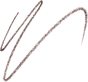 Ciemnobrązowa, gruba linia, przypominająca swatch kredki do brwi lub eyelinera na czarnym tle.
