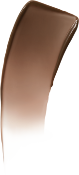 Zakrzywiona, błyszcząca smuga czekoladowego podkładu do twarzy w płynie, widok z bliska, gładka tekstura.