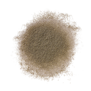 Kupka jasnobrązowych, sypkich włókien celulozowych do zagęszczania włosów, widok z góry na ciemnym tle.