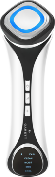 Garett Beauty Calm Skin, biało-czarne urządzenie do mezoterapii bezigłowej, z niebieskim światłem i wyświetlaczem.