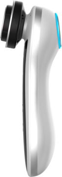 Garett Beauty Fresh Skin Pro, urządzenie do mezoterapii, białe, z okrągłą czarną głowicą, widok z boku.