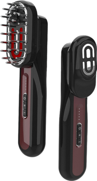 Dwa czarno-czerwone urządzenia Garett Beauty Multi Care Brush, jedno z głowicą szczotki, drugie z płaską, widok z przodu.