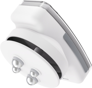 Biało-srebrne urządzenie antycellulitowe Garett Beauty Cellu Body, widok z boku, z kulkową głowicą masującą.