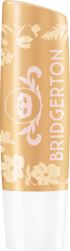 NIVEA Bridgerton Vanilla Biscuit pomadka, złote opakowanie z białym kwiatowym wzorem, napisem.