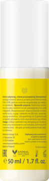 Tył żółtego opakowania kremu z ochroną SPF 50, z polskim opisem, logami EAC i Animal Test Free, 50ml.