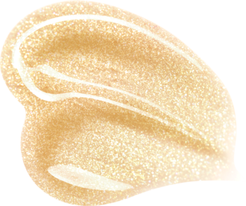 Błyszczyk NYX Jelly Job, odcień Glow Job, rozmazana próbka, jasny złoto-beżowy z drobnym brokatem.