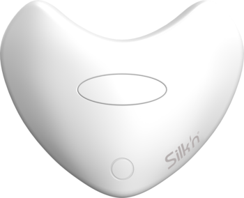 Silk'n LumiLips, białe urządzenie LED do ust, widok z góry, z owalnym pierścieniem i logo Silk'n.