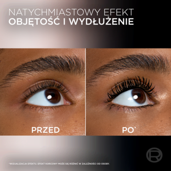 Tusz L'Oréal Paris Big Deal: porównanie oka przed i po. Rzęsy zyskują objętość i wydłużenie.