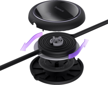 Rozłożony Baseus Free2Draw Mini, czarny wysuwany kabel USB-C 100W, ukazujący wewnętrzny mechanizm zwijania.