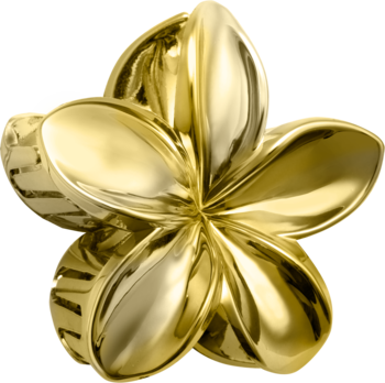 Złota klamra Metallic Flower Ewa Schmitt RKK116. Lśniący, metaliczny kwiat o pięciu płatkach, widok z przodu.