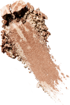 Swatch pudrowego bronzera rozświetlającego Golden Hour, shimmery złoto-brązowy kolor, rozdrobniony, widok z góry.