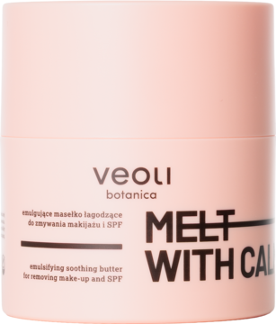 Różowe emulgujące masełko Veoli Botanica Melt With Calmness do demakijażu, widok z przodu.