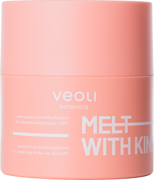 Pastelowo-różowy słoiczek Veoli Botanica Melt With Kindness, masełko do demakijażu i SPF.