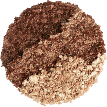 Kaja Beauty Bento Toasted Caramel, dwukolorowy sypki cień do powiek: brąz i złoty beż, zbliżenie z góry.