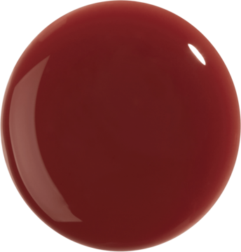 Zbliżenie na błyszczącą, ciemnoczerwoną kroplę olejku Kaja Juicy Glass Lip Oil Cherry Cola, widok z góry.