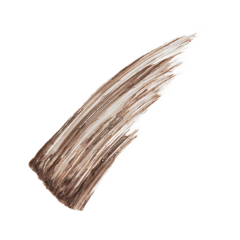 Brązowy swatch pisaka do brwi Brow Insert z widocznymi pociągnięciami pędzla, na czarnym tle.