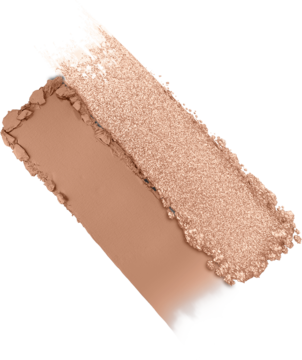 Zbliżenie na dwa swatche cienia 2000 Calorie Shadow Shaper: matowy beżowy i błyszczący szampański.