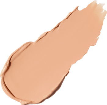 Jasnobeżowy swatch podkładu w sticku Rimmel Multi Tasker Blur Booster, wygładzający efekt, na czarnym tle.