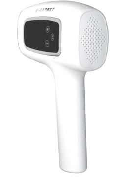 Depilator IPL Garett Beauty Flash Sense, biały, ręczny, z czarnym panelem i technologią Ice Care, widok pod kątem.