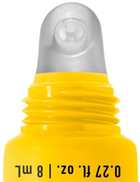 Zbliżenie na srebrny aplikator matującego balsamu do ust NYX The Simpsons Smarty Pink w żółtej tubce.