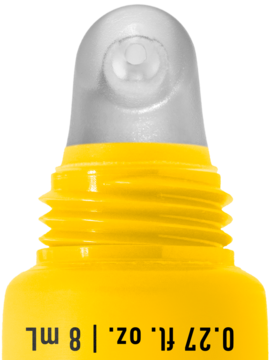 Zbliżenie na srebrny aplikator matującego balsamu NYX The Simpsons w żółtej tubce. Widoczna dysza i gwint.