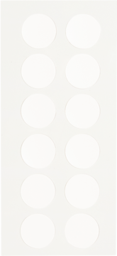 Revolution Skin Dot, Go! 60 szt. punktowych plastrów. Widok z góry białego arkusza z 12 okrągłymi plastrami.