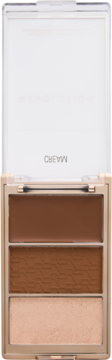 Bronze Icon Palettes: otwarta potrójna paleta bronzerów z matowym brązem, brązem z wzorem i beżowym rozświetlaczem.