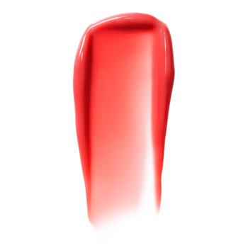 Pionowy swatch maślanego balsamu e.l.f. Glow Reviver Melting Sherbet Punch, koralowo-czerwony, błyszczący, na białym tle.