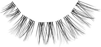 KISS FALSCARA Soft Wispy, czarne, featherlight rzęsy w kępkach, delikatnie zakrzywione, widok z góry na białym tle.