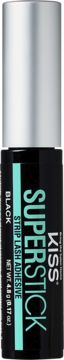 KISS SuperStick 5-dniowy klej do rzęs czarny, tubka z miętowym akcentem i srebrną nakrętką, pionowo.
