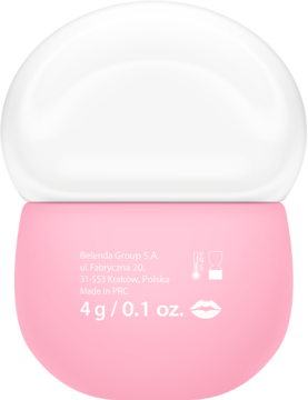 Miya Cosmetics y.you lipp.ie regenerujące masełko do ust 4g w różowo-białym, kulistym opakowaniu, widok z przodu.