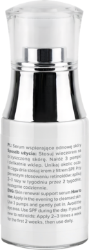 Miya Cosmetics MY BLOOM RETINOID SERUM, tył białej butelki z pompką, instrukcje serum do odnowy skóry PL/ENG.