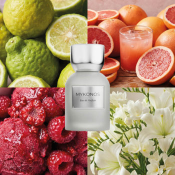 Mykonos Slow Living EDP w matowej butelce; kolaż cytrusów, malin i lilii. Świeży, relaksujący zapach.
