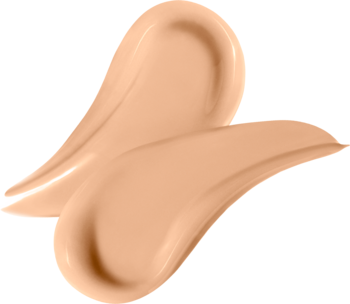 Rimmel Match Perfection: Dwa beżowe smugi podkładu w płynie o średnim kryciu, na czarnym tle.