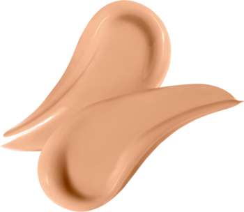 Podkład Rimmel Match Perfection w płynie, dwa beżowe smugi na czarnym tle, średnie krycie.