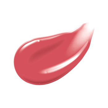 Błyszczący swatch balsamu do ust Miss Sporty Naturally Perfect w koralowym różu, na czarnym tle.