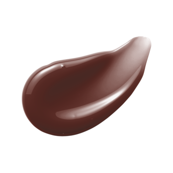 Lśniąca próbka nawilżającego balsamu Miss Sporty Butter Kissed Lip w odcieniu czekoladowego brązu, na czarnym tle.