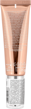 Tył hybrydowego podkładu do twarzy w tubce 25g, rose gold, widoczne składniki i kod kreskowy.