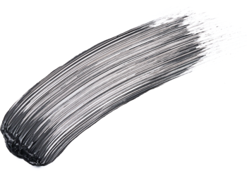 Essence Lash PRINCESS: metaliczna, srebrno-szara smuga tuszu do rzęs z widocznymi pociągnięciami.
