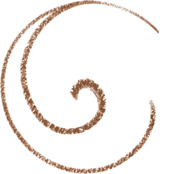 Brązowy, spiralny rysunek kredką essence 33 Toffee kajal, prezentujący ciepły brąz na białym tle.