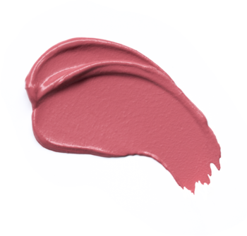 Różowy swatch matowej pomadki w musie Essence JUICY MATTE 03 Nude Pink, widok z góry, na białym tle.