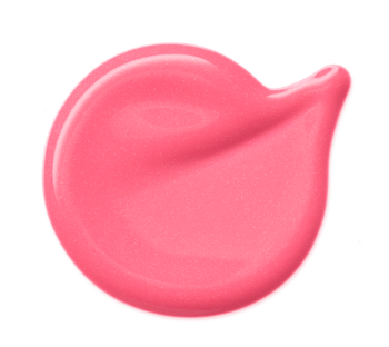 Różowy, błyszczący swatch Blush + Highlighter w kształcie łezki na białym tle, ukazujący dewy wykończenie.