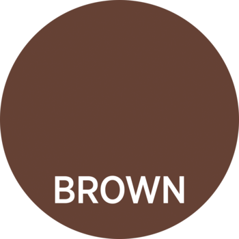 Okrągły, jednolity wzornik koloru brązowego z białym napisem BROWN, dedykowany maskarze tubing.