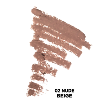 Okrągły swatch matowej konturówki Eveline Celebrity Nudes 02 NUDE BEIGE, jasny beżowy kolor.