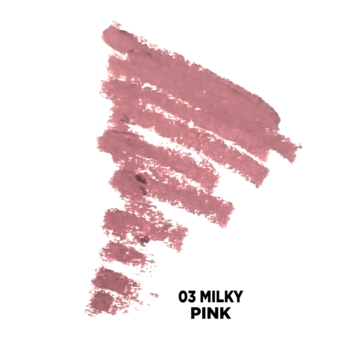Próbki konturówki Eveline Celebrity Nudes, odcień 03 Milky Pink, kremowe różowe smugi na białym tle.
