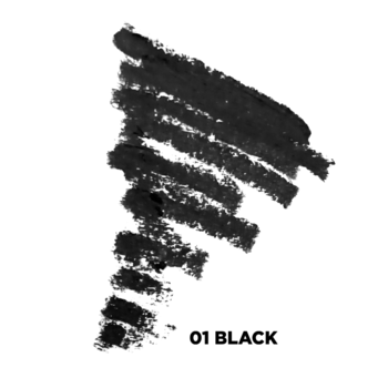 Swatch czarnej, żelowej kredki Eveline Better Than Perfect 01 BLACK, ukazujący intensywność i efekt rozmycia.