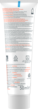 Tył białej tubki pasty elmex® Intensywne Oczyszczanie 50ml, z tekstem i ikonami recyklingu.