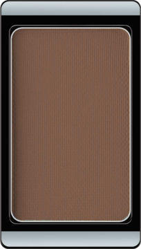 Matowy cień Artdeco Matt Chocolate, brązowy wkład z delikatnymi prążkami, w eleganckiej czarno-srebrnej oprawie.